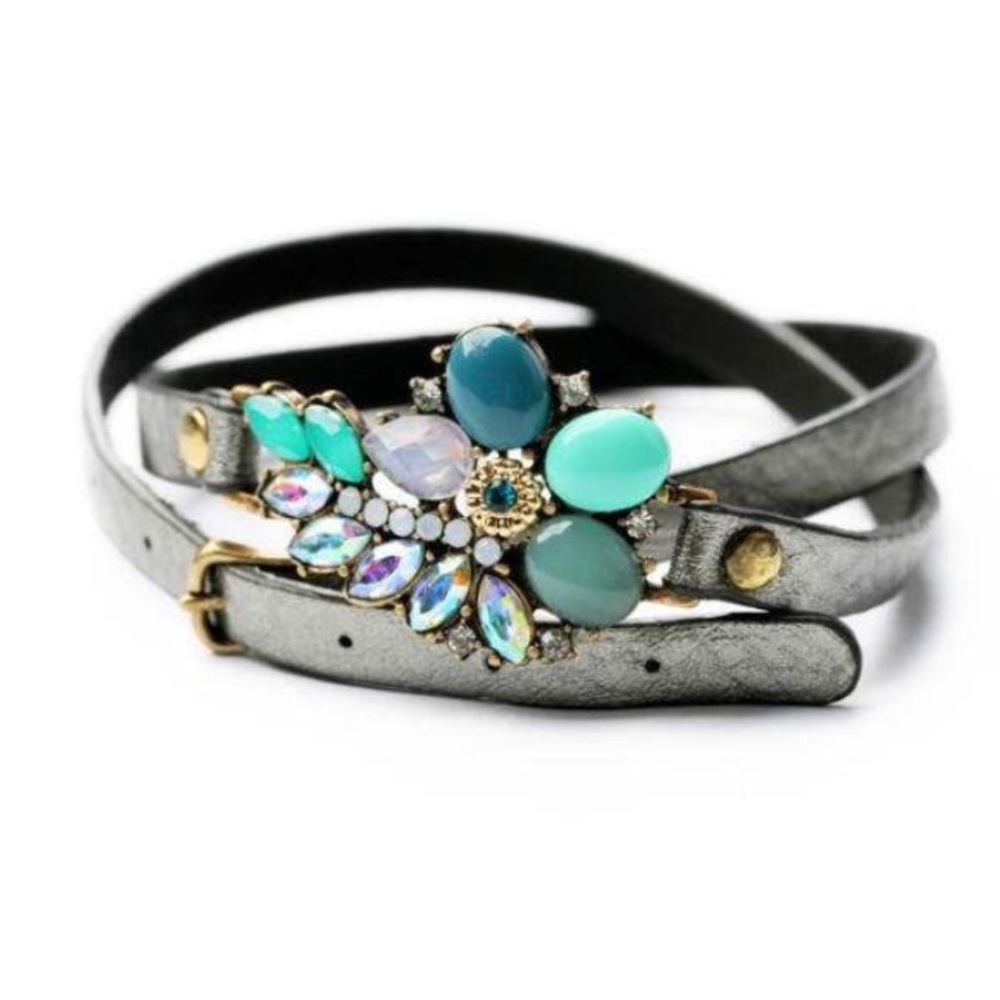 Leather Wrap Gem Belt Bracelet